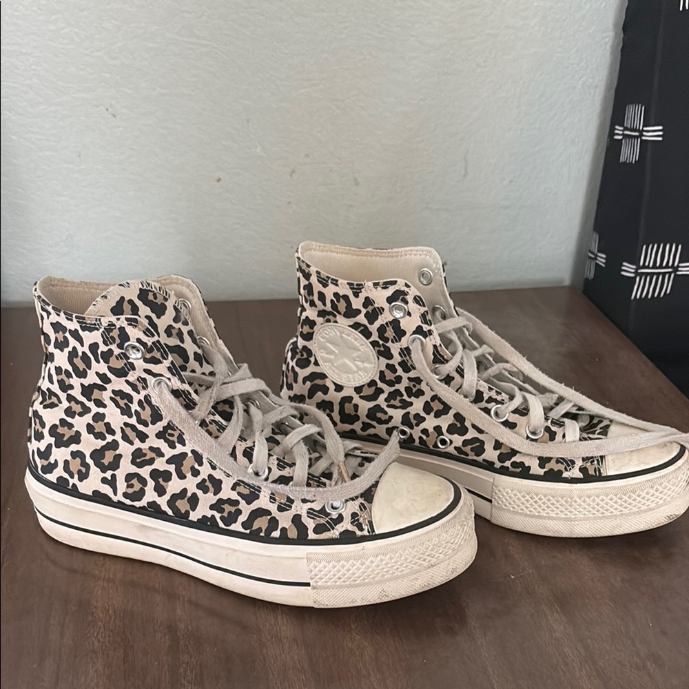 Converse Black and Cream Leopard Print Sneakers